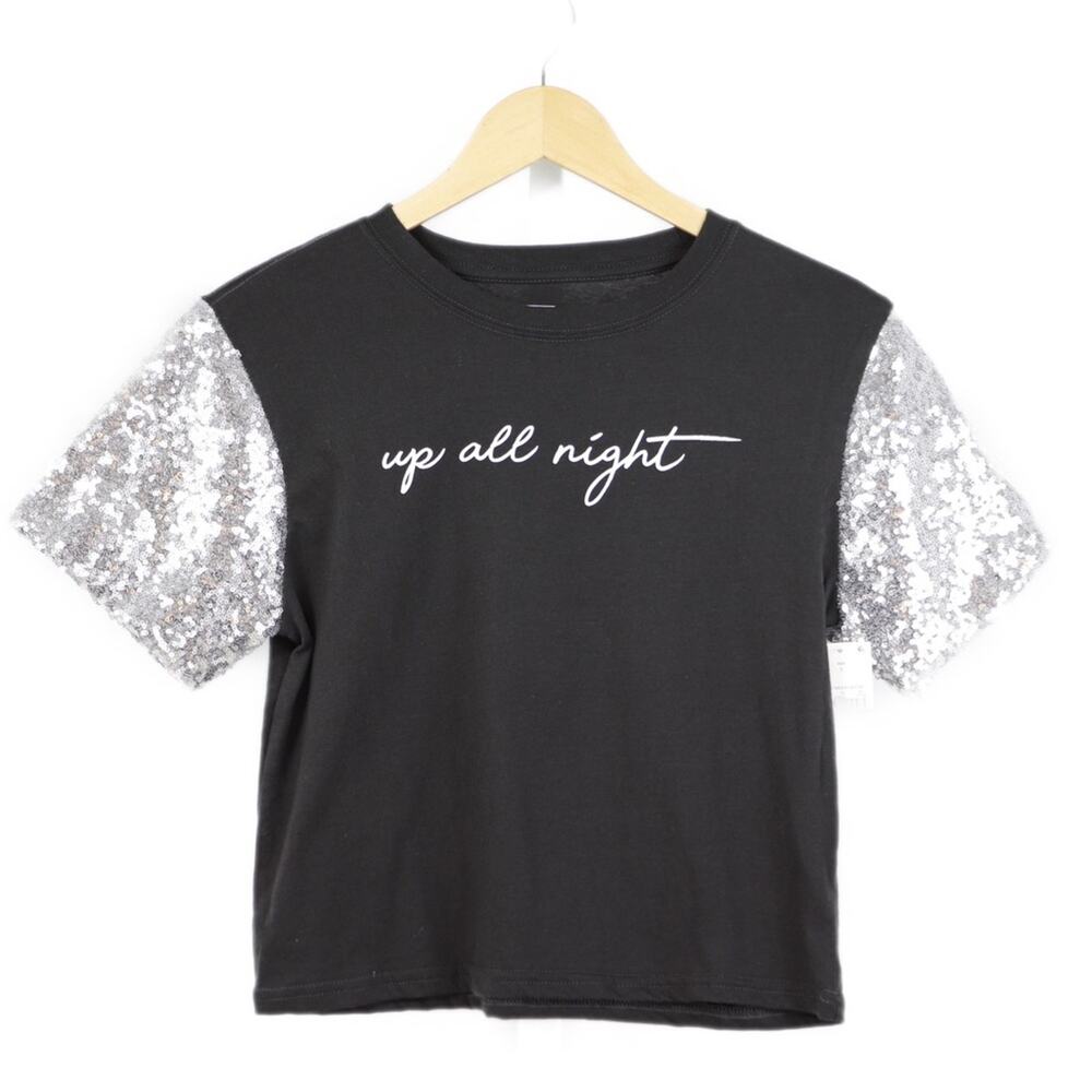 Mighty Fine Sequin Sleeve Crop Top Black Small